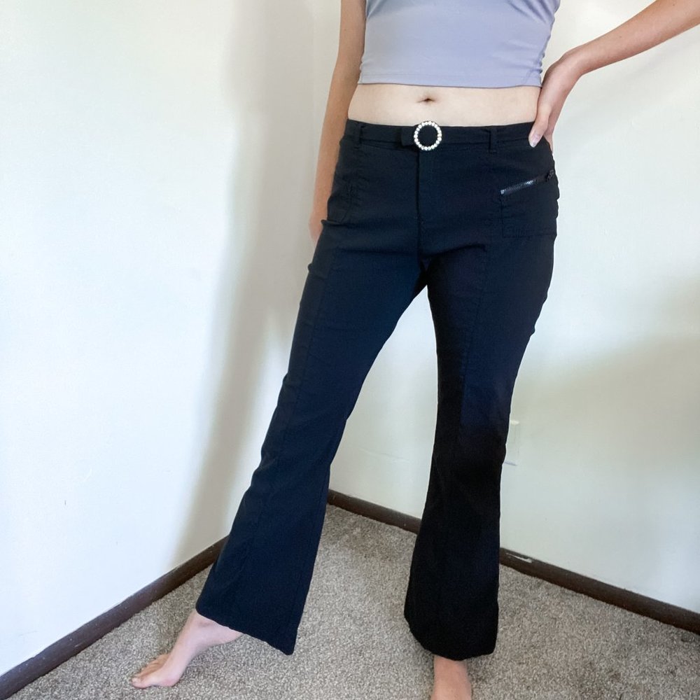 Limited Too | Black Flare Leg Y2K kpop Mid Rise Pants with Bedazzled Belt